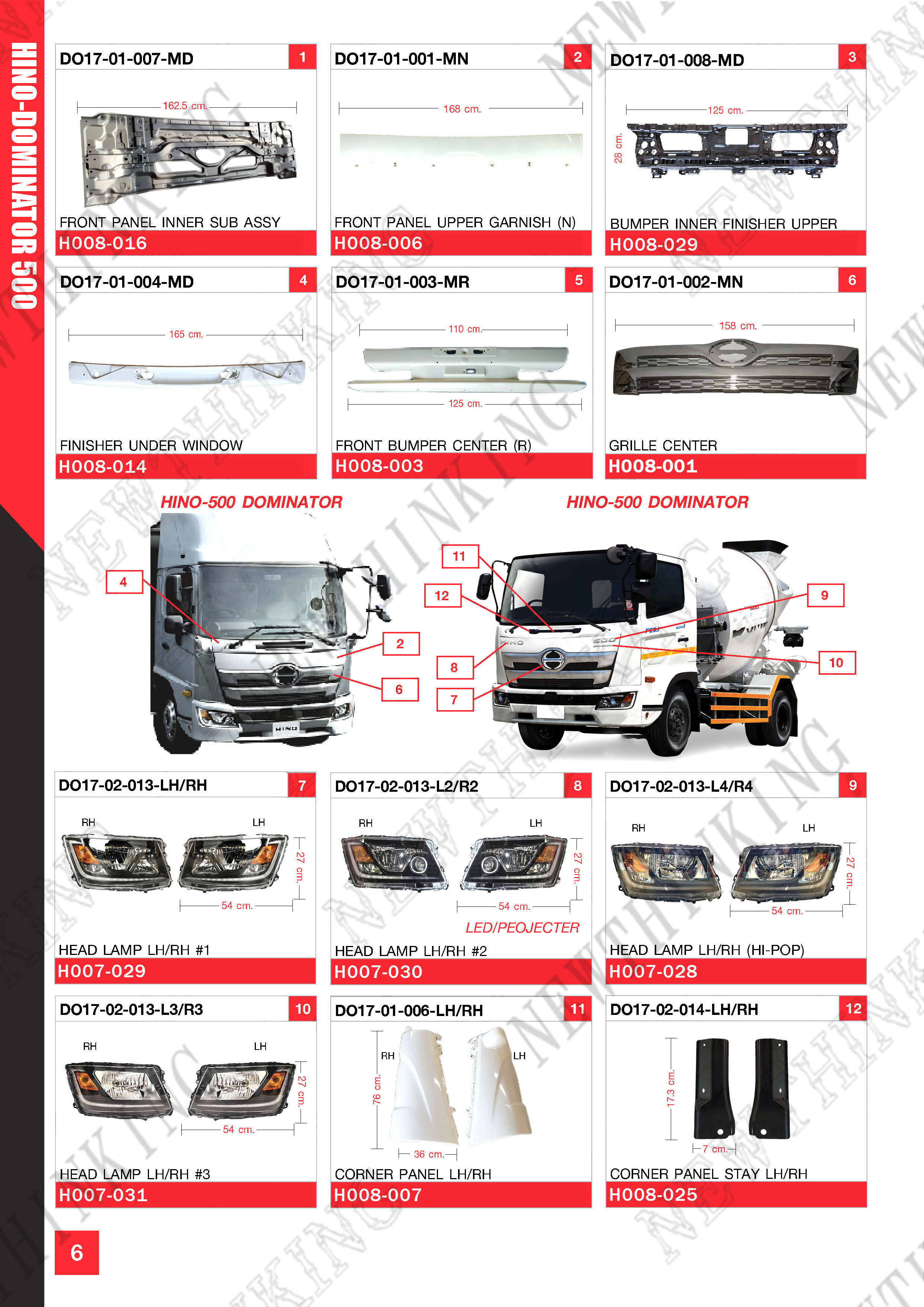 HINO DOMINATOR 500 FC9JE1A FC9JJ1A 155/175/210 9.9T 2018-on body parts from newthinking auto parts